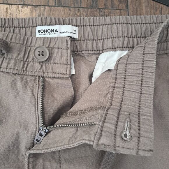 Sonoma Goods For Life Zip Pocket Pants Mens Medium Brown Drawstring 30.5”Inseam - Picture 6 of 14